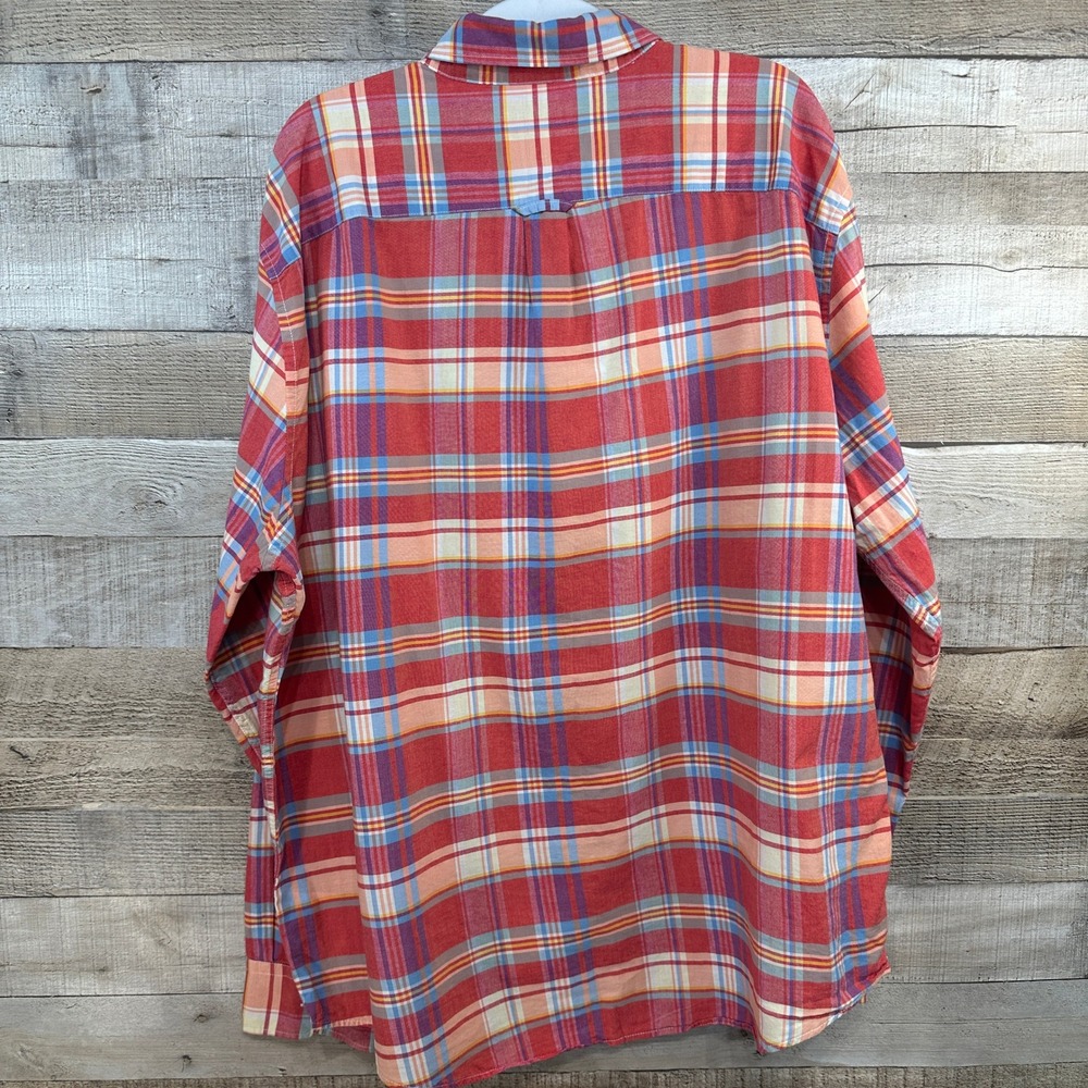 American Eagle Mens XXL Classic Fit Plaid Button Down Shirt Coral Blue Orange - Picture 5 of 7